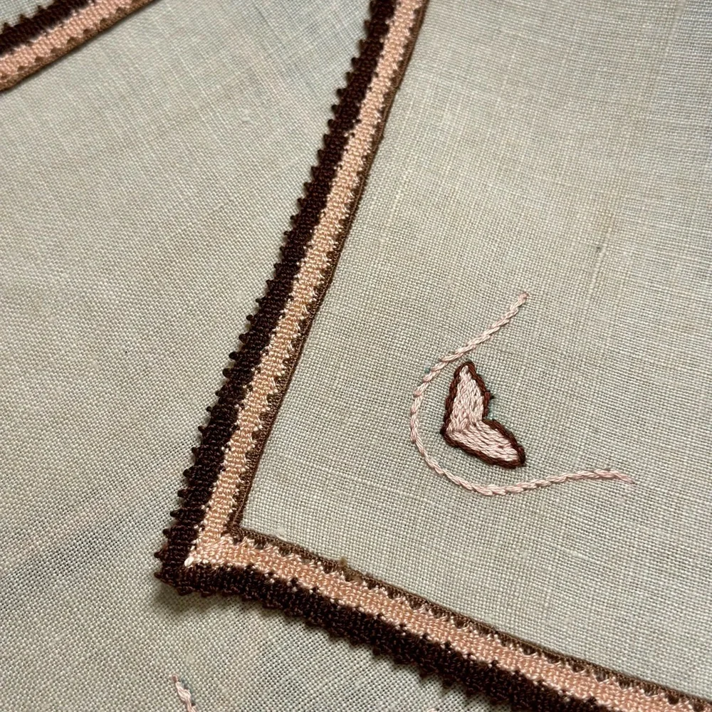 Vintage Embroidered Linen Napkins with Sweet Hearts